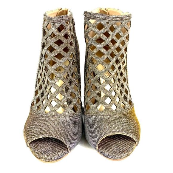 Glitter Caged Bootie Heel Iridescent Gold & Silver Gold Zipper Backs US 6 - Picture 2 of 8